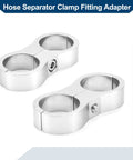 Solid Universal Hose Separator Clamp And AN12 Dual Line Fitting Adapter Built From Tough Aluminum Alloy Dope Tubing Hardware For Custom Car Rigs And Street Builds Complete 4 Piece Silver Set, dual hose clamp fitting.