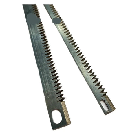 Heavy Duty Tea Bag Sealing Machine Tooth Blades Replacement Parts Vertical Packing Knives For Industrial Packaging Built Tough High Hardness Wear Resistant Knockout Sharp 5 Pack Set, close-up of serrated steel blades.