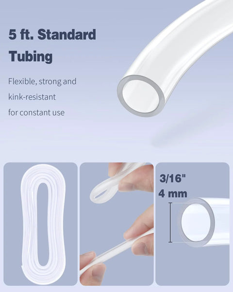 Pawfly aquarium air tubing set: 5 ft clear flexible tubing, 3/16 in (4 mm) ID, kink-resistant.
