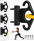 Unshakeable Heavy Duty Steel Wall Mount Anchors for Resistance Bands showing two black hooks mounted on a wall for strength training.