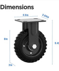 8 Inch Fixed Heavy Duty Caster Wheel 1000 LB Capacity Solid Rubber Black Rim Flat Free Outdoor dimensions illustration