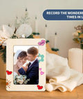 Decorated Picture Frame Painting Craft Kit For 4x6 Photos, holding a wedding image, surrounded by candles and flowers.