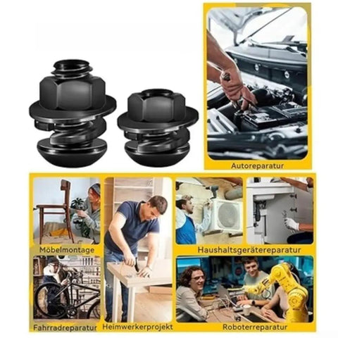 Grab Badass M6 Hex Socket Cap Screw Kit Black Alloy Steel with Nuts and Washers displayed with repair and assembly uses.