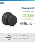 Bowery Knob With Collins Trim Hall And Closet Passage Lock In Matte Black Fits One And Three Eighths To One And Three Quarters Inch Doors