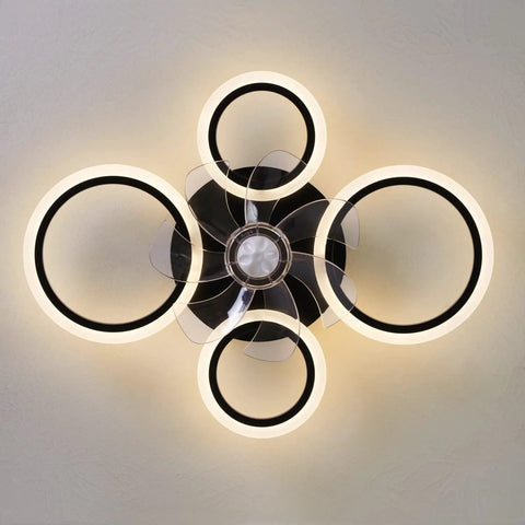 Top view of 26 Inch Geometric Ceiling Fan With Lights Remote Control Bladeless Low Profile Design For Kitchen And Bedroom