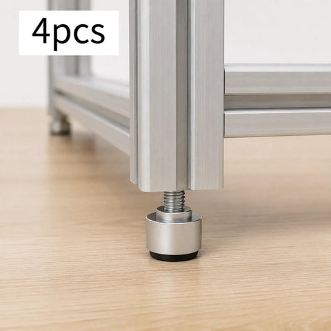 Close-up of Four M8 Thread Adjustable Furniture Levelers Feet Silver Finish Easy Install Detachable Design for stable balance
