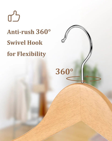 Premium Wooden Hangers Set Of 20 Non Slip Coat Hangers With Smooth Finish Notches And 360 Degree Swivel Hook