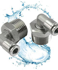 Heavy Duty 304 Stainless Steel 90 Degree Elbow Fittings, 1/4 Inch Tube OD To 1/2 Inch NPT Thread, Push-To-Connect Air Fittings, 2 Pack