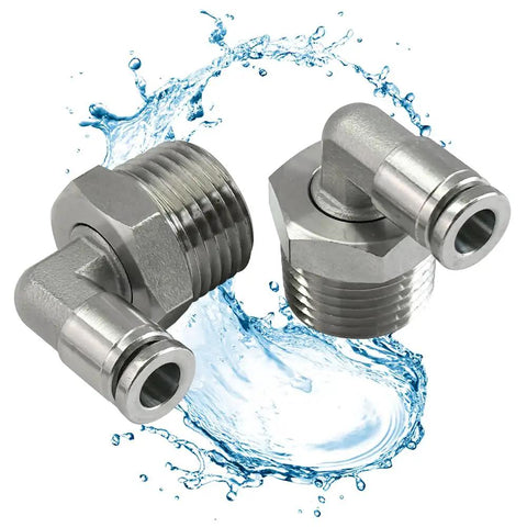 Heavy Duty 304 Stainless Steel 90 Degree Elbow Fittings, 1/4 Inch Tube OD To 1/2 Inch NPT Thread, Push-To-Connect Air Fittings, 2 Pack