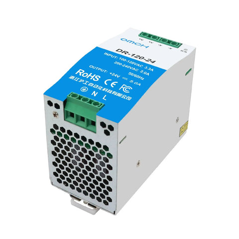 Workhorse 24V 5A DIN Rail Switching Power Supply 120W for PLCs sensors relays and automation modules high-angle view
