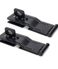 Two black Four And A Half Inch Swivel Staple Safety Hasps With Twist Knob Gate Door Hasp Latches for Fence and Cabinet, zinc plated, 2 pack.