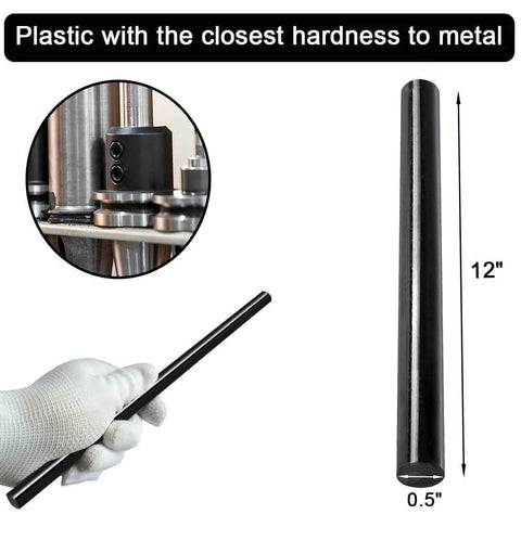 Two Pack Round Acetal Copolymer Rods Half Inch Diameter By Twelve Inch Length Opaque Black POM C Plastic Rods For Non Marring Fixtures And Tough As Nails Precision Machining On Lathes