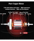 Pure copper motor of Heavy Duty 800W Bench Grinder Stone Polishing Machine showcasing parts like motor spindle and cooling fan.