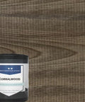 Heavy Duty Reactive Wood Stain Coats Deck Boards In A Hella Rustic Ranch Worn Brown Finish with wood grain backdrop.
