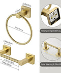 Gold Toilet Paper Holder And Hand Towel Bar Set In Brushed Brass With Double Post Pivoting Design For Secure Roll Change