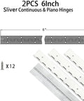Heavy Duty 6 Inch Silver Stainless Steel Piano Hinges Two Pack Full Length Surface Mount Cabinet Hardware with Screws