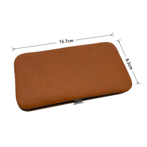 Closed brown leather carrying case for 8 Piece Leather Cutting Tool Set With Sharp Skiving Blades And Comfortable Handles