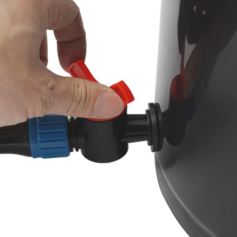 Close-up of hand adjusting valve on Hydroponic Growing System Kit Dope With 5.28 Gallon Deep Water Culture Pump Air Stone And Recirculating Drip Garden