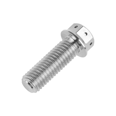 Side view of titanium flange hex bolt, M10 x 30mm, 1.25mm pitch, silver