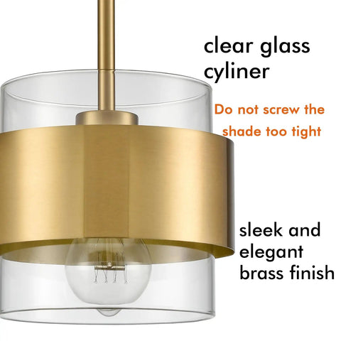 Dope Modern Brass Pendant Light With Clear Glass Shade, adjustable height, sleek kitchen fixture close-up