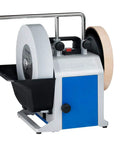 Top Shelf Water Cooled Sharpening System For Keeping All Your Edges Slick And Fly On Every Woodworking Project Featuring Smooth Wet Cooling And Includes Full Guide, showing water cooled sharpening setup.