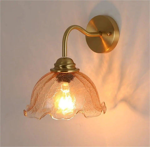 UBNMIUBV Modern Industrial E27 Gooseneck Vintage Brass Wall Sconces Glass Shade Indoor Wall Mounted Lamp Fixture close-up view.