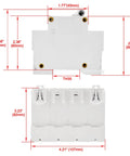 DC 4 Pole Photovoltaic Miniature Circuit Breaker 80A 1000V DC Type D, 8kA Breaking Capacity, 35mm DIN Rail Mount dimensions