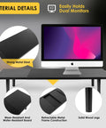 Dual Monitor Stand Riser For Desk With Adjustable Length 32 To 40 Inches Space Saving Desk Shelf Organizer For Two Screen Setup Large Monitor Riser Stand For Computer Laptop PC Printer TV Black, featuring strong metal steel, wear-resistant board, and solid wood legs.