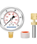 Glycerin Filled Two And A Half Inch Pressure Gauge Kit With Beefy Brass Adapter One Quarter NPT Female Stainless Steel Sheath 0 To 100 Psi Dual Scale KPa For Plumbing HVAC And Gas Lines Heavy Duty Test Tool