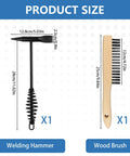 Two Pack Welding Chipping Hammer And Wire Brush Set With 11 Inch Coil Spring Handle Cone And Vertical Chisel And 9.8 Inch Stainless Brush
