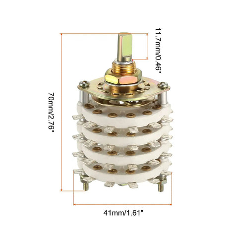 Heavy Duty Band Selector Rotary Switch 4P8T Four Pole Eight Position Four Deck For Radio TV And Industrial Machine Control Units 36 Pins Multi Pole Multi Throw Switch, 70mm x 41mm