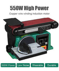 Shop Grade 550W Desktop Belt Sander Featuring Rock Solid Cast Iron Base And Zero To Forty Five Degree Adjustable Workbench for polishing wood.