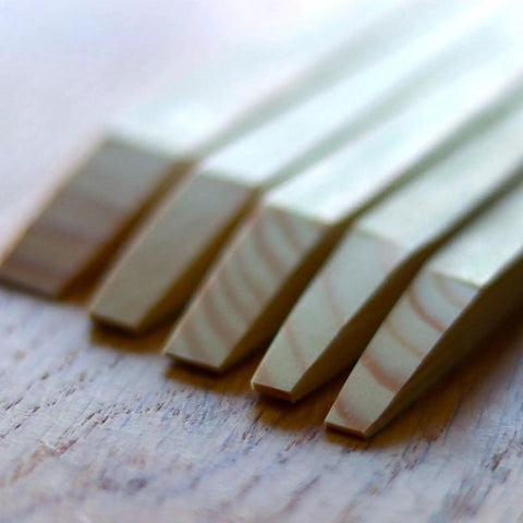 Close-up of wooden caulking tool edges from Caulking Tool Kit With Silicone Scraper And Sealant Smoother 5 Piece Ergonomic Caulk Finishing Set