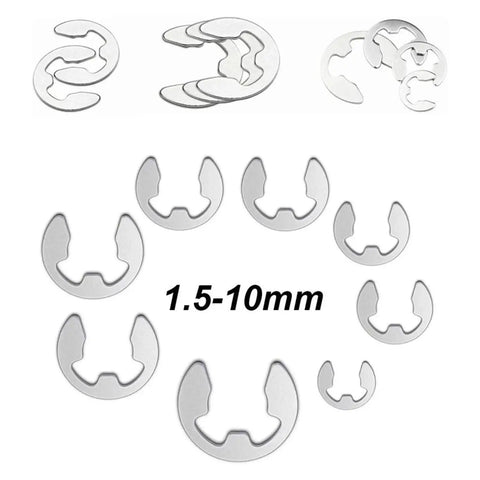 Massive 200 Piece External Snap Ring Kit With Ten Sizes E Clip Rings In 304 Stainless Steel Open Rings One Point Five To Ten Millimeters