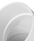 Close-up of PVC 6-Inch 45-Degree Elbow for Hub to Hub Solvent-Weld Connections, white durable sewer and drain pipe fitting