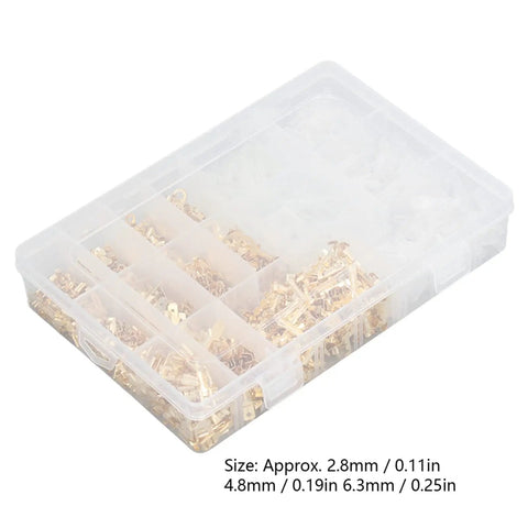 Slick Setup Pro Grade Killer Spade Connector Kit With 1000 Gold Plated Copper Male Female Wire Crimp Terminals in storage box
