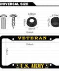 Two Pack Matte Black Aluminum License Plate Frame For US Army Veterans, 4-Hole 12x6 Inch Car Plate Holder with screws and caps
