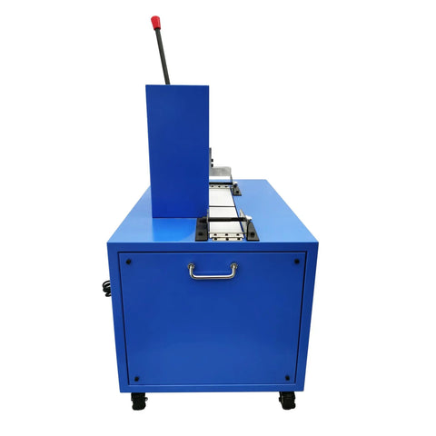 Side view of Beast Mode Electric Hose Cutting Machine for 0.2 to 2 Inch Hoses, hydraulic cutter with crimping capability.