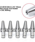 Five Piece BT30 ER16 Collet Chuck Tool Holder Set for CNC Mills and Drills, 2.76 Inch 70mm Shank, precision CNC tooling