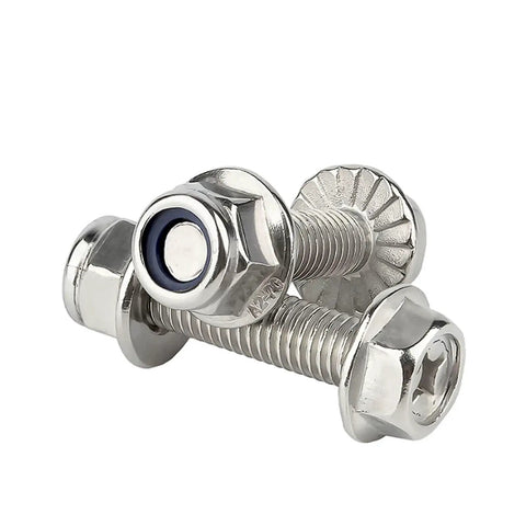 Cross Flange M6 Hex Bolts With Serrated Flange Heads And Anti Loosening Nuts Kit, 20 Sets, Stainless Steel Fasteners