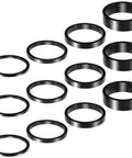 Dope 12 Piece Aluminum Bicycle Headset Spacers Set For Mountain And Road Bikes, High Strength Stem Spacers In Four Sizes displayed in rows