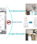 Ceiling Fan Control And Dimmer Wall Switch 2 In 1 Light And Ceiling Fan Combo Single Pole No Wi Fi Neutral Wire Required setup