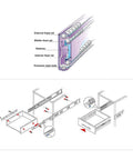 Diagram of Smooth Glide Drawer Runners With Metal Ball Bearings Push To Open Three Section Slides Anti Collision Rubber Pads