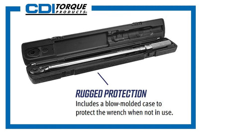 Adjustable One Half Inch Drive Torque Wrench With 20 To 150 Foot Pounds Range And 34 To 197 Newton Meters in open storage case