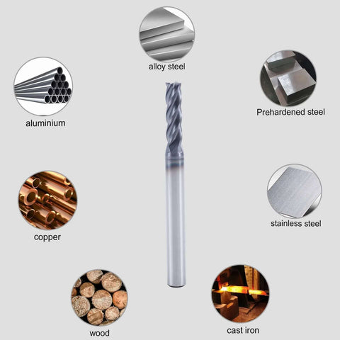 XYunEnZ ISB carbide square end mill, 5/32 inch shank, 4-flute carbide, for alloy and hardened steels, 5pc set