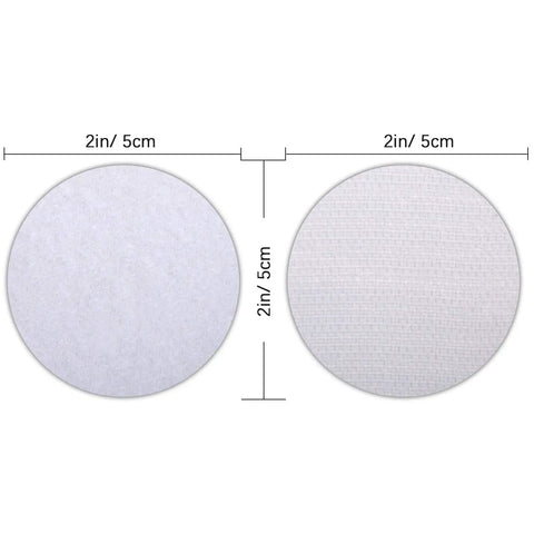Heavy-Duty Removable Round Adhesive Hook And Loop Tapes For Wall Mounting, white 2-inch discs, front and back view
