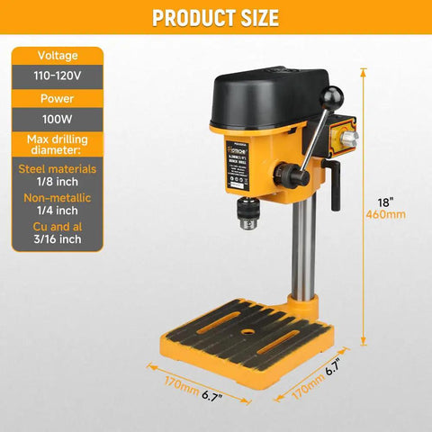 Variable Speed Mini Benchtop Drill Press With One Quarter Inch Keyed Chuck And 170mm Work Table 23mm Spindle Travel For Wood Metal Plastic And DIY Projects A Real Workhorse For Precise Drilling