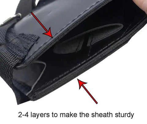 Close-up of PU Leather Sword Carrying Belt Frog For Back Carry, showcasing 2-4 sturdy layers for Ninja Samurai cosplay accessory.