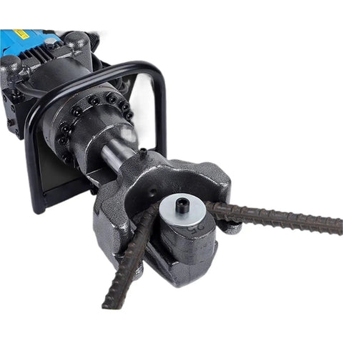 Heavy Duty Handheld Electric Rebar Cutter With Portable Hydraulic Design For Fast Threading Steel Hoops Uses Pure Copper Motor And Cast Iron Head view showing cutting head with steel bars.