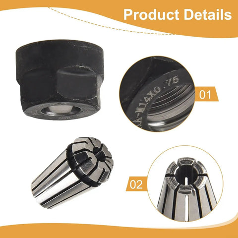 ER11 Spring Collet and Nut Kit for CNC Milling and Engraving Machines, High Accuracy Clamping Solution, detailed product view